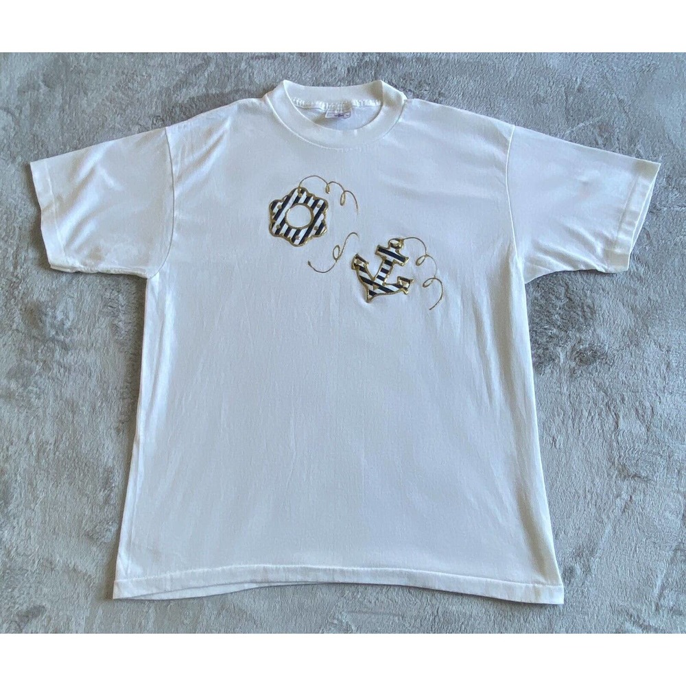 Vintage TSF Sports Shirt Wear Sailing Boating Anchor Women Large T Shirt White